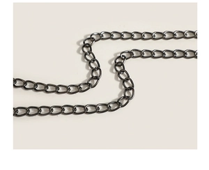 Detail of gunmetal chain strap with metallic texture for cross body shoulder bags