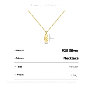 Detail of S925 silver pear-shaped necklace with starburst pendant measuring 8mm x 4mm