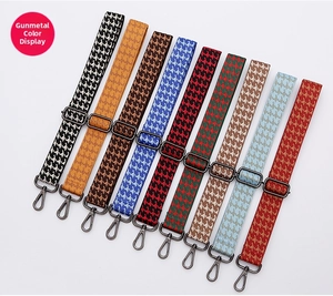 Wide adjustable houndstooth bag straps with gunmetal metal hooks in various colors