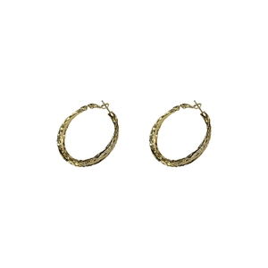 Minimalist geometric textured gold hoop earrings for women with a sleek metal finish