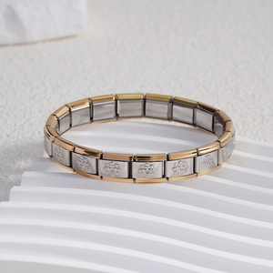 Bracciale modulare italiano in acciaio bicolore con rilievi a forma di sole
