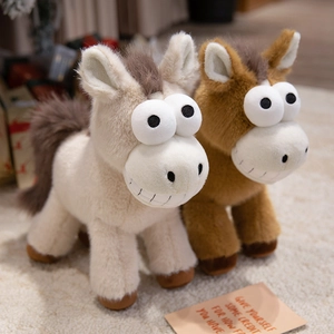 Peluches poney dessin animé avec expression rigolote et crinière douce en marron