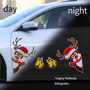 Magnetic Christmas reindeer car decals showing high reflection in day and night views