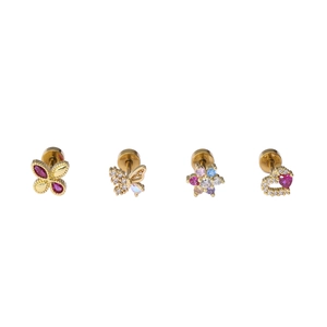 Boucles d'oreilles en acier inoxydable doré 18K avec zircon en forme de cœur et fleur