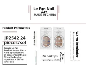 Detailed set of 24pcs pink and blue wave French press-on nails with 1g glue and packaging
