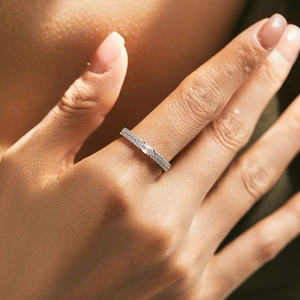 Double layer S925 sterling silver ring with marquise cut stone and paved zircons