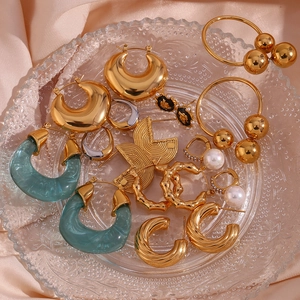 Detailed collection of vintage titanium steel earrings in gold and silver finishes