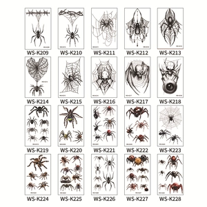 20 sheets of 3D waterproof spider and skull temporary tattoos for Halloween decor