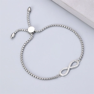 Bracciale da uomo regolabile con simbolo dell'infinito, zirconi e catena argento