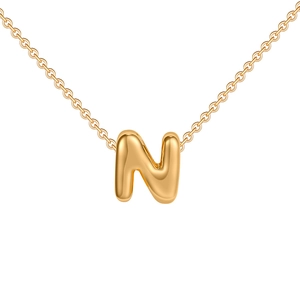 Polished 18K gold plated bubble initial N pendant necklace with elegant O-chain