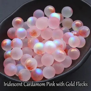12mm iridescent nutmeg pink glass beads with gold-flecked interior for DIY jewelry making