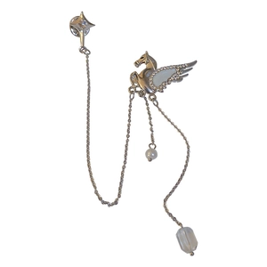 Silver Pegasus brooch with sparkling rhinestones and elegant white star fringe chains