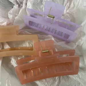Extra large 13cm matte jelly colored rectangular claw clips in purple, beige, and coral pink