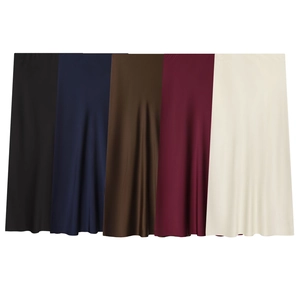 Elegant Satin Midi Skirt For Women Solid Color Satin Texture High Waist Minimalist Straight Bottoms