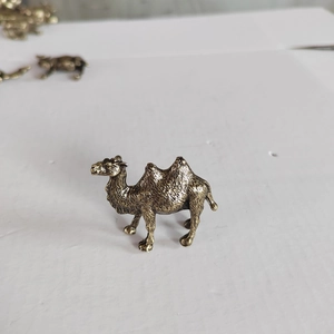Miniature brass double-hump camel figurine with vintage finish for desert sand table decor