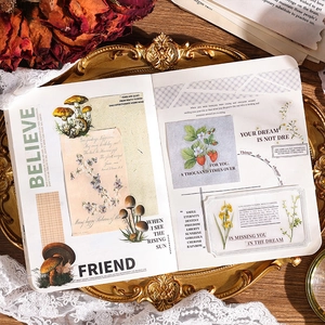 Vintage botanical mushroom sticker set for scrapbooking with 60 decorative paper pieces
