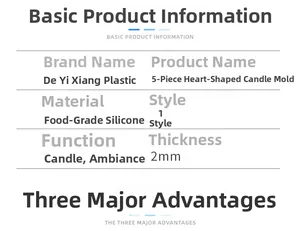 Dettagli dello stampo per candele a 5 cuori in silicone alimentare, spessore 2mm