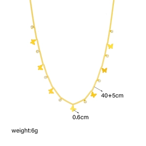 Multilayer titanium steel necklace with butterfly pendants and zircon eyes on white background