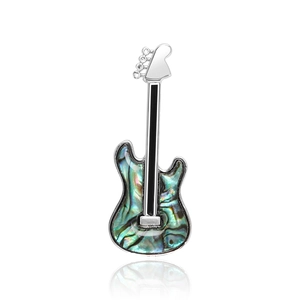 Broche Guitare Vintage Pour Femmes Hommes Alliage Nacre d'Abalone Incrustée Style Instrument de Musique Épingle de Revers Bijoux