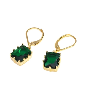 Classic green rectangular zircon stud earrings in 18K gold plated copper settings