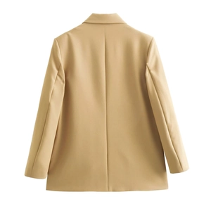 Detail view of khaki casual blazer jacket back showing smooth fabric and minimalist cut