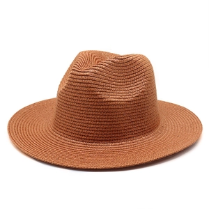 Classic dark brown woven Panama straw hat with a flat brim for summer sun protection