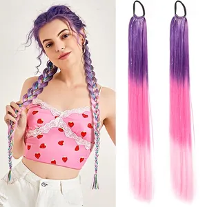 Ponytail Hair Extension Gradient Color Synthetic High Temperature Fiber Laser Satin Braiding Hair For Women And Girls