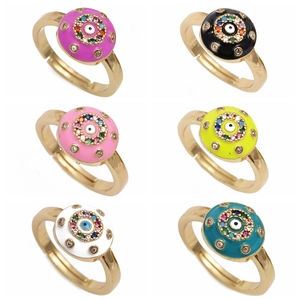 Evil Eye Ring Gold Plated Copper Colorful Enamel Cubic Zirconia Adjustable Open Ring For Women Geometric Jewelry