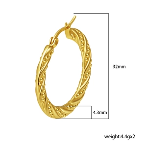 French style 18k gold plated stainless steel twisted hoop earrings with 32mm diameter
