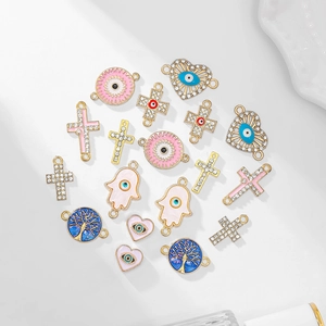 Alloy Rhinestone Enamel Evil Eye Hamsa Hand Cross Heart Pendant Connectors For DIY Bracelet Necklace Jewelry Making Accessory
