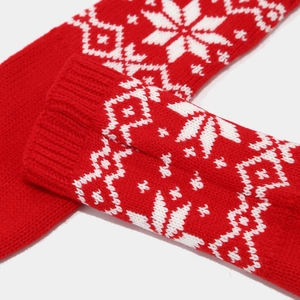 Red Christmas knit winter set featuring white snowflake patterns and ribbed knit texture