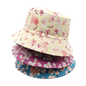 Bucket Hat Women Reversible Floral Print Polyester Sun Protection Breathable Outdoor Beach Sunshade Retro Style
