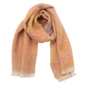 Detailed shot of pink and orange leopard print scarf with soft fringe edges