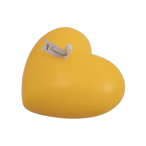 Romantic heart shaped yellow scented candle with Scented Candle tag on white background