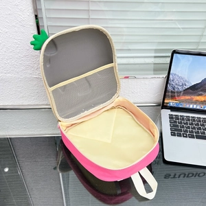 Pink cartoon ice cream shell backpack for kids with open compartments and mesh pocket