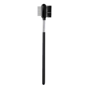 Peigne à cils et brosse à sourcils double embout avec dents en acier et manche noir