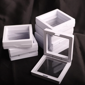 White PE film floating jewelry display box with transparent suspension film for rings