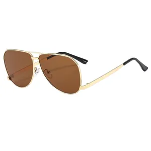 Classic aviator sunglasses with gold metal frame and brown lenses for men and women