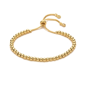 Poliertes Goldperlen-Armband mit verstellbarem Zugverschluss und Zirkonia-Anhängern