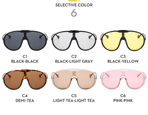Grid display showing six color variants of oversized sports cycling sunglasses for outdoor wear