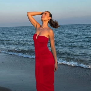 Sexy Tube Top Maxi Dress Polyester Spandex Backless Ruched Slim Fit Socialite Elegant Party Bodycon Evening Long Gown