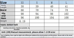 Size guide for women's blazer set with detailed measurements and fabric care instructions