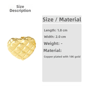 Detailed size specifications of 1.8cm heart-shaped 18k gold-plated copper earrings