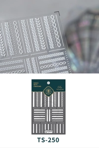Macro detail of white 5D embossed nail stickers featuring textured knit sweater patterns