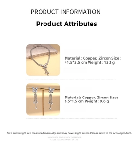 Detailed sizing and material specs for the zircon butterfly tassel necklace and earrings