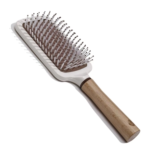 Square massage hair brush with beech wood handle and white cushioned airbag bristles