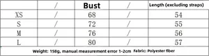 Size chart for asymmetrical top including chest and length measurements for XS to L sizes