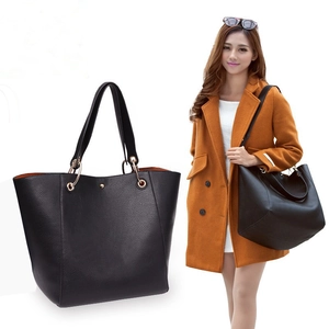 Large Capacity Pebbled PU Leather Tote Handbag And Pouch Metallic Ring Handle Casual Shoulder Bag For Women