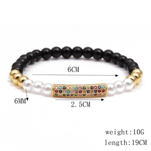Detailed size specifications for 6mm beaded bracelet with gold tube and zircon accents