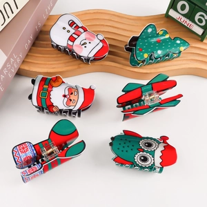 Pince à Cheveux de Noël Père Noël Bonhomme de Neige Sapin de Noël Design PVC Clip pour Femmes Filles Accessoires Cheveux Festifs